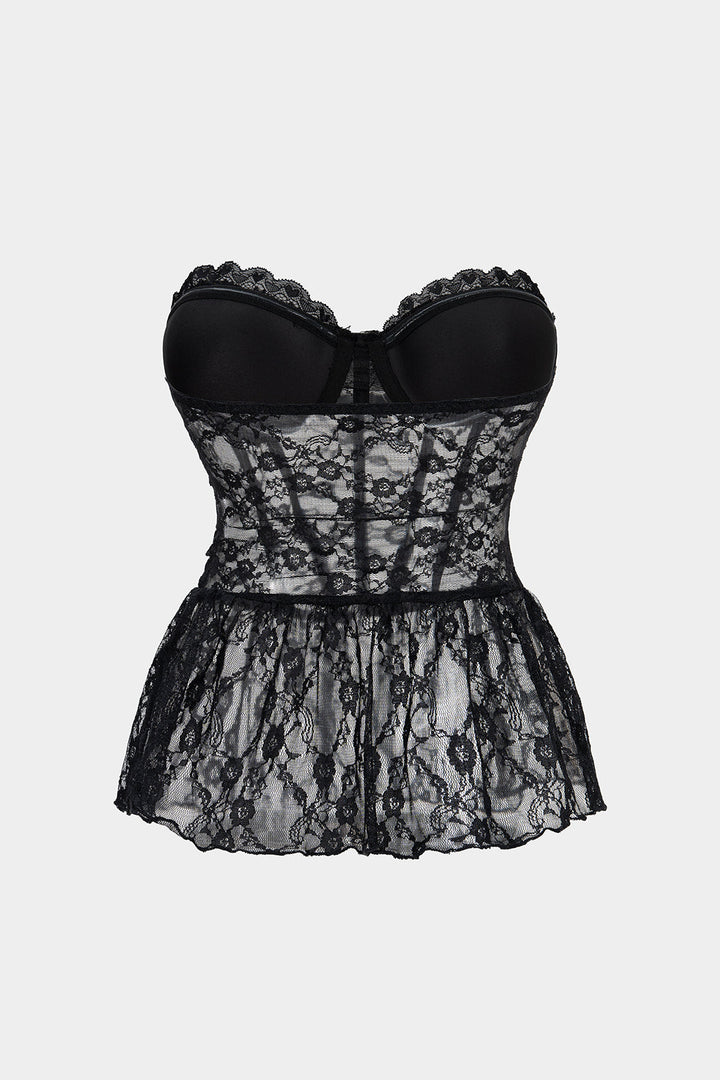 Top z průhledné krajky s trubkovým designem