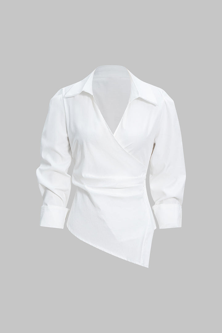 Halenka s dlouhým rukávem, asymetrickým zadním dílem a výstřihem do V