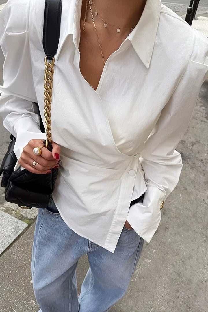 Halenka s dlouhým rukávem, asymetrickým zadním dílem a výstřihem do V